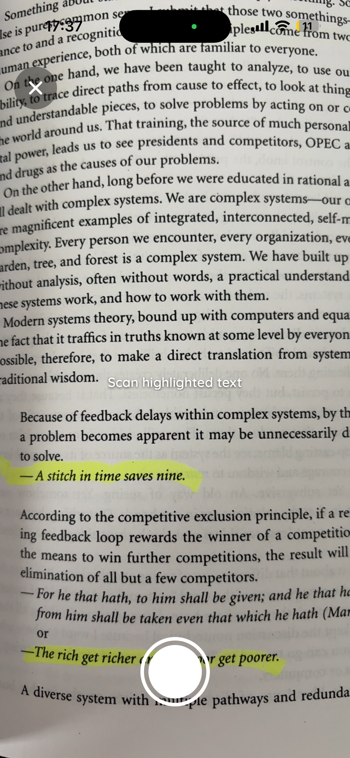 Book page with highlighted text